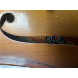 Chinese Parrot violin with 35.5cm two-piece back; L59.5cm in carrying case; and early 20th century German violin for restoration; bears label 'Antonius Stradivarius Faciebat Anno 1730'; cased with bow (2)