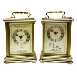 Pair of carriage clocks, commemorating record mining outputs at Bevercotes Colliery and Wistow Mine. Hechinger Quartz battery-operated movement, not tested