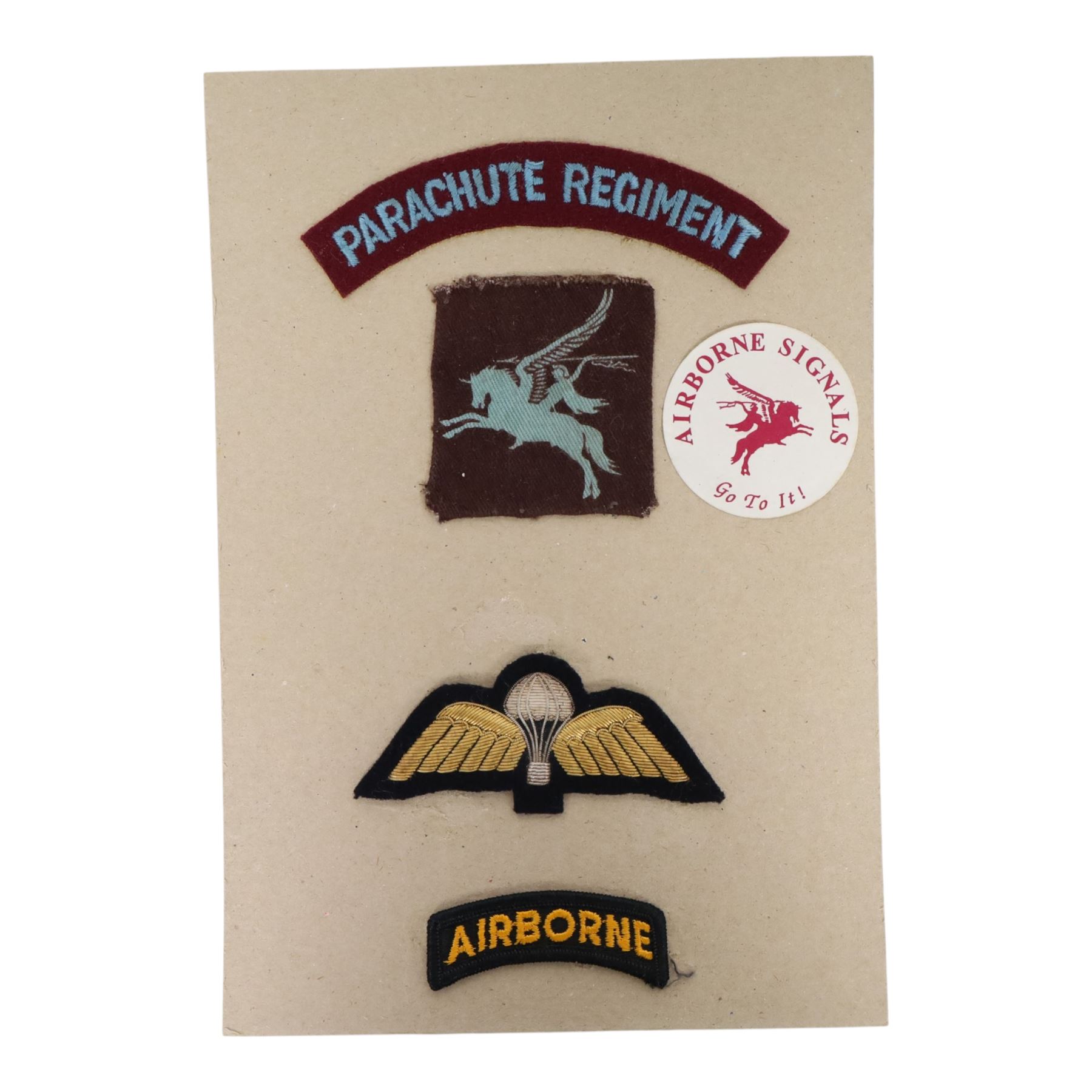 WWII Parachute Regiment cloth badges, including shoulder badge and Pegasus badge, together with military trade badges, formation signs etc   