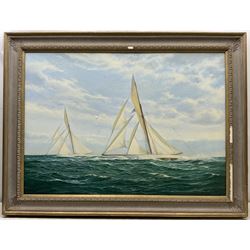 Brian Mays (British 1938-2005): 'Defender Defeats Valkyrie III 1895', oil on canvas signed, titled verso 74cm x 94cm 
Provenance: direct from the family of the artist.