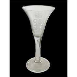 Early 20th century glass coronation goblet, the trumpet shaped bowl etched with George VI monogram and dated May 12th 1937, upon teardrop stem, H25cm
