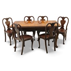 Queen Anne design walnut dining suite, comprising a rectangular dining table with carved m...