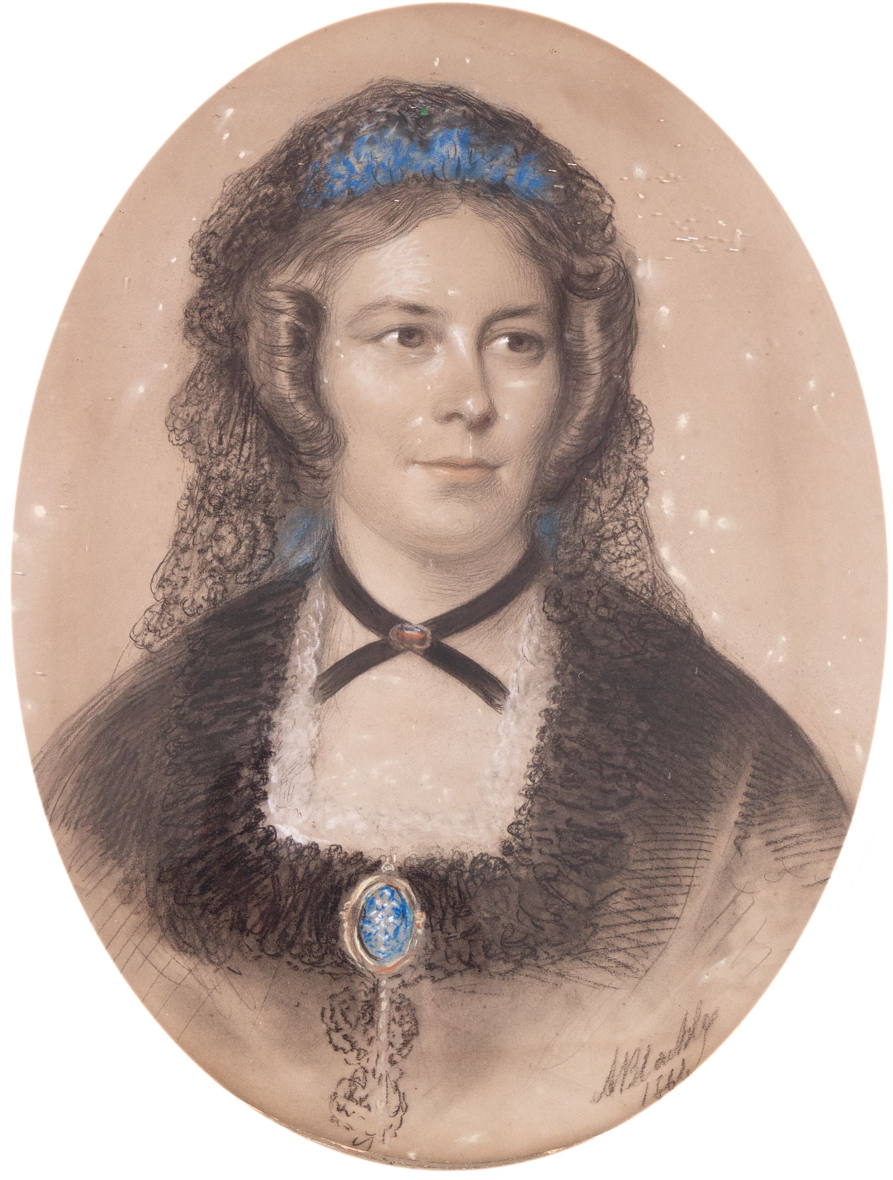 Alexander Blackley (British 1816-1903): Portrait of Julia Addie and Caroline Addie, pair watercolours signed and dated 1864, 63cm x 50cm (2)