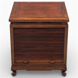Early 20th century Chinese hardwood filing cabinet, moulded rectangular top over a tambour...