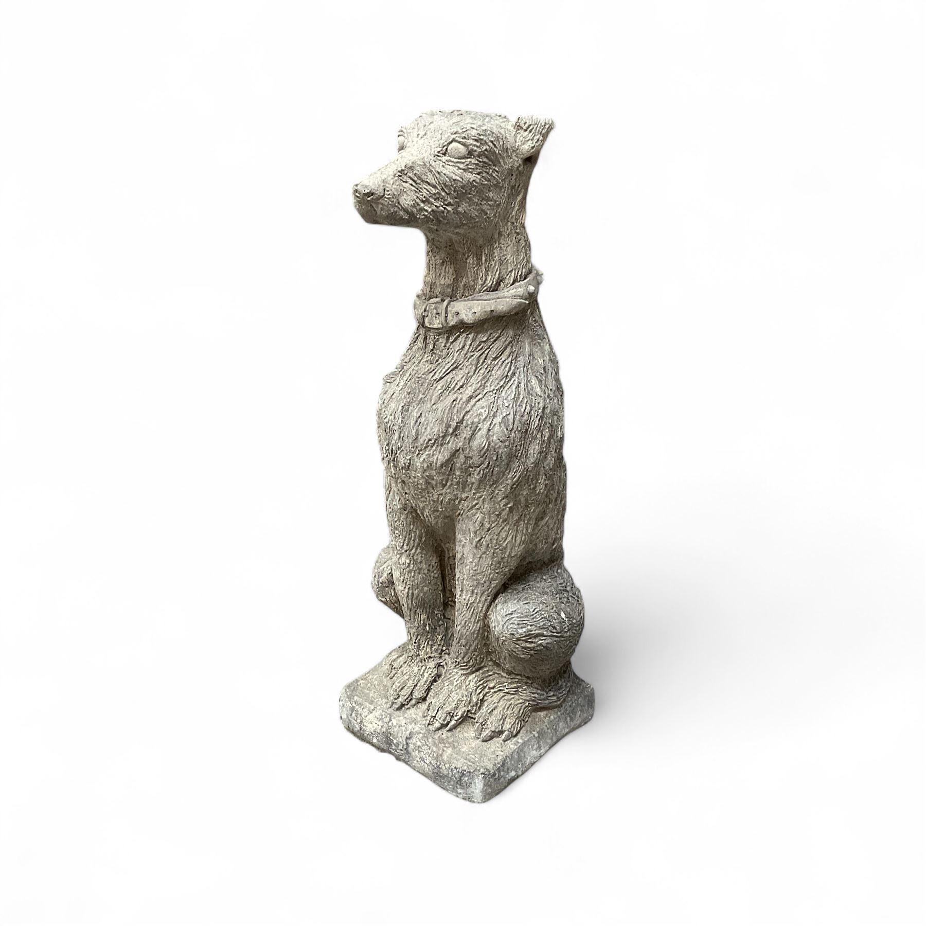 Large cast stone Deer Hound on square plinth base