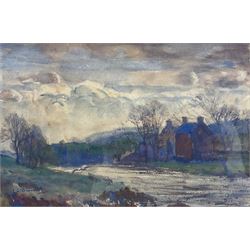 Reginald Grange Brundrit RA ROI (British 1883-1960): View of a House from the Riverbank, watercolour signed 22cm x 33cm 