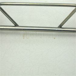 Modernica Los Angeles - RAR rocking chair, moulded white fibreglass shell with integrated arms, raised on chrome wire supports with shaped stained wooden rocking runners