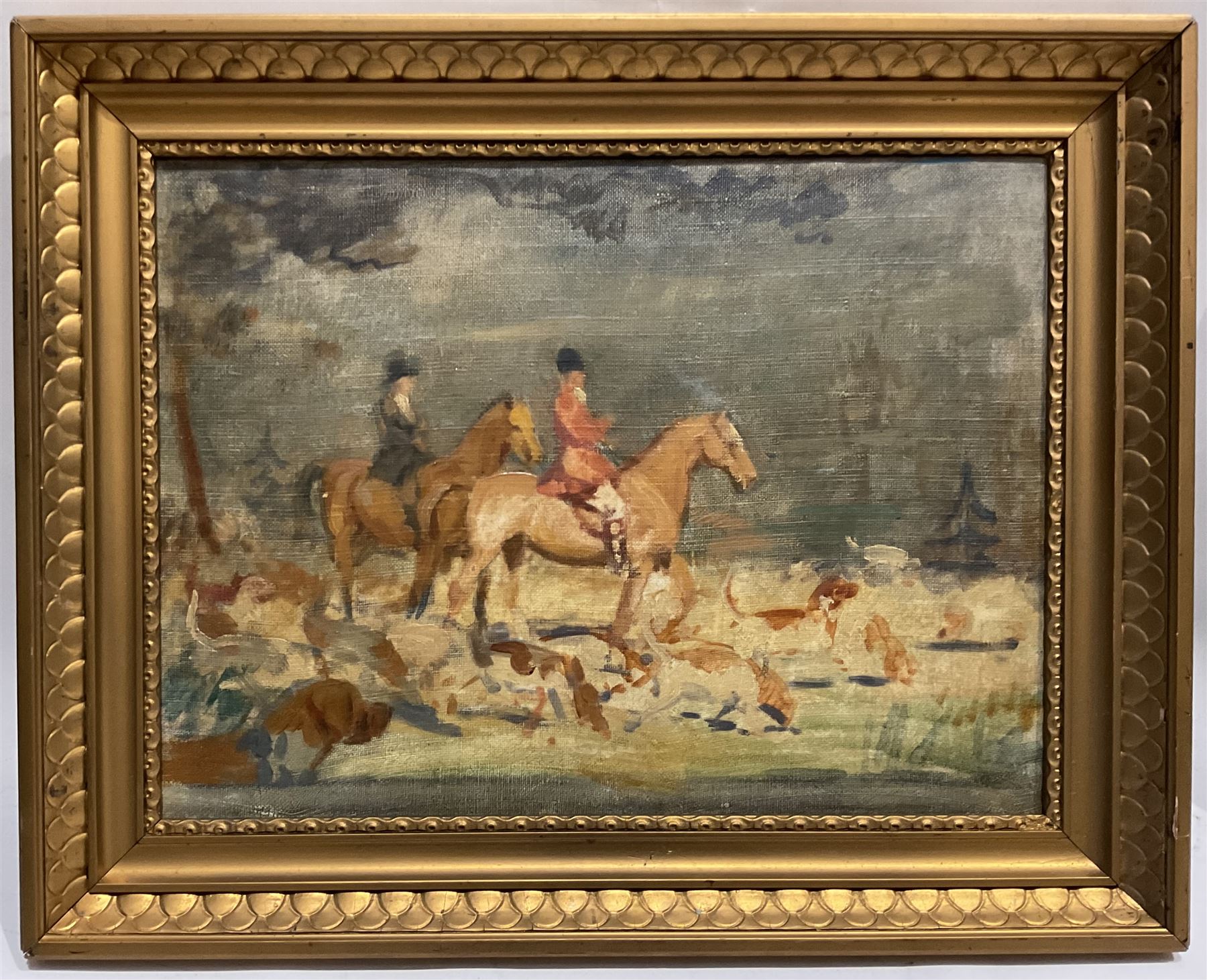 Donald Wood (British 1889-1953): The Hunt, oil on canvas unsigned, attributed verso 30cm x 40cm