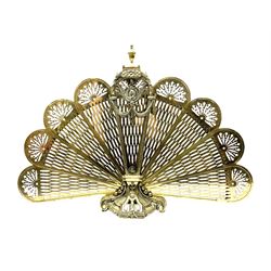 Brass peacock fire screen, with eight fold out panels, H66cm