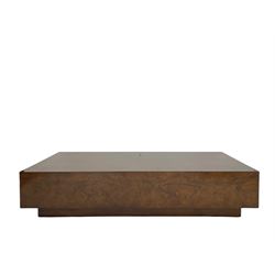 Ralph Lauren - Art Deco design walnut coffee or cocktail table, low rectangular box form raised on recessed plinth