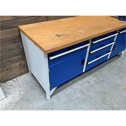Bott cubio storage workbench, five drawers and two cupboards, single vice