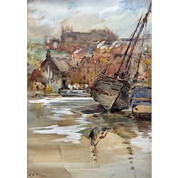 Alfred George Morgan (British 1848-1930): Boat in Whitby Harbour at Low Tide, watercolour signed 33cm x 23cm
