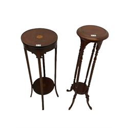 Edwardian mahogany plant stand, mahogany plant stand, two smokers stands, mahogany centre table, side table with drawer, hardwood folding chair, Edwardian mirror glazed corner cabinet and an occasional table (9)
