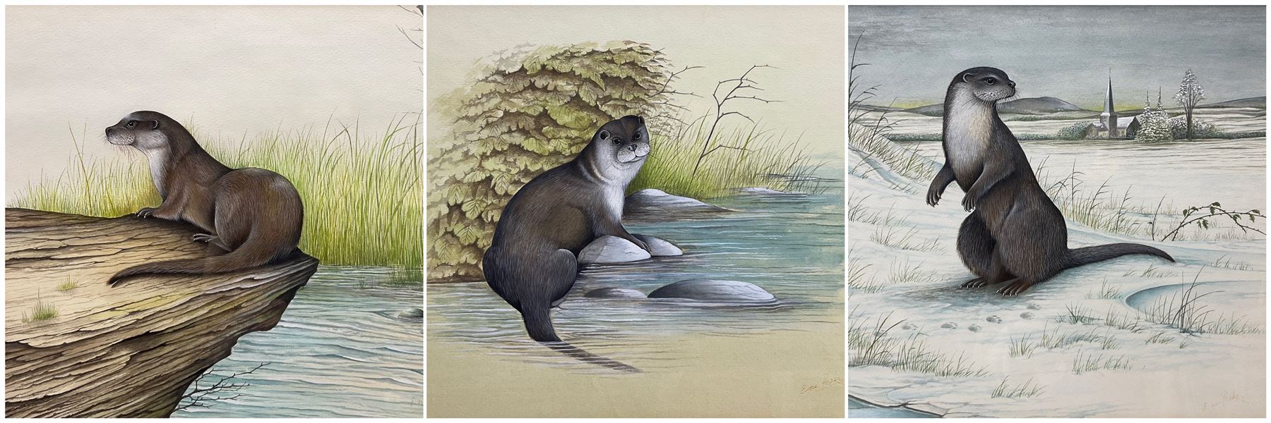 Eric Peake (British 1940-): 'Winter Otter' 'Summer Otter' and 'Autumn Otter', set three watercolours signed, titled and dated 1984-1985 verso 25cm x 33cm (3)