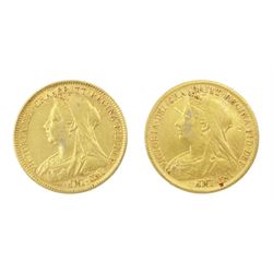 Two Queen Victoria 1900 gold half sovereign coins