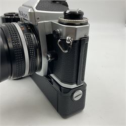 Nikon FE2 camera body, serial no. 2043167, with 'Nikon Zoom-NIKKOR 35-70mm 1:3.3-4.5' lens, serial no 3006624 and Nikon MD-12 Motor Drive, serial no. 1679037