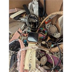 Collection of costume jewellery, including Thomas Sabo bracelet, beaded necklaces, rings and wristwatches