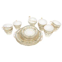 Aynsley Henley pattern part tea service, including sandwich plates, milk jug, sugar bowl, teacups, saucers and cake plate