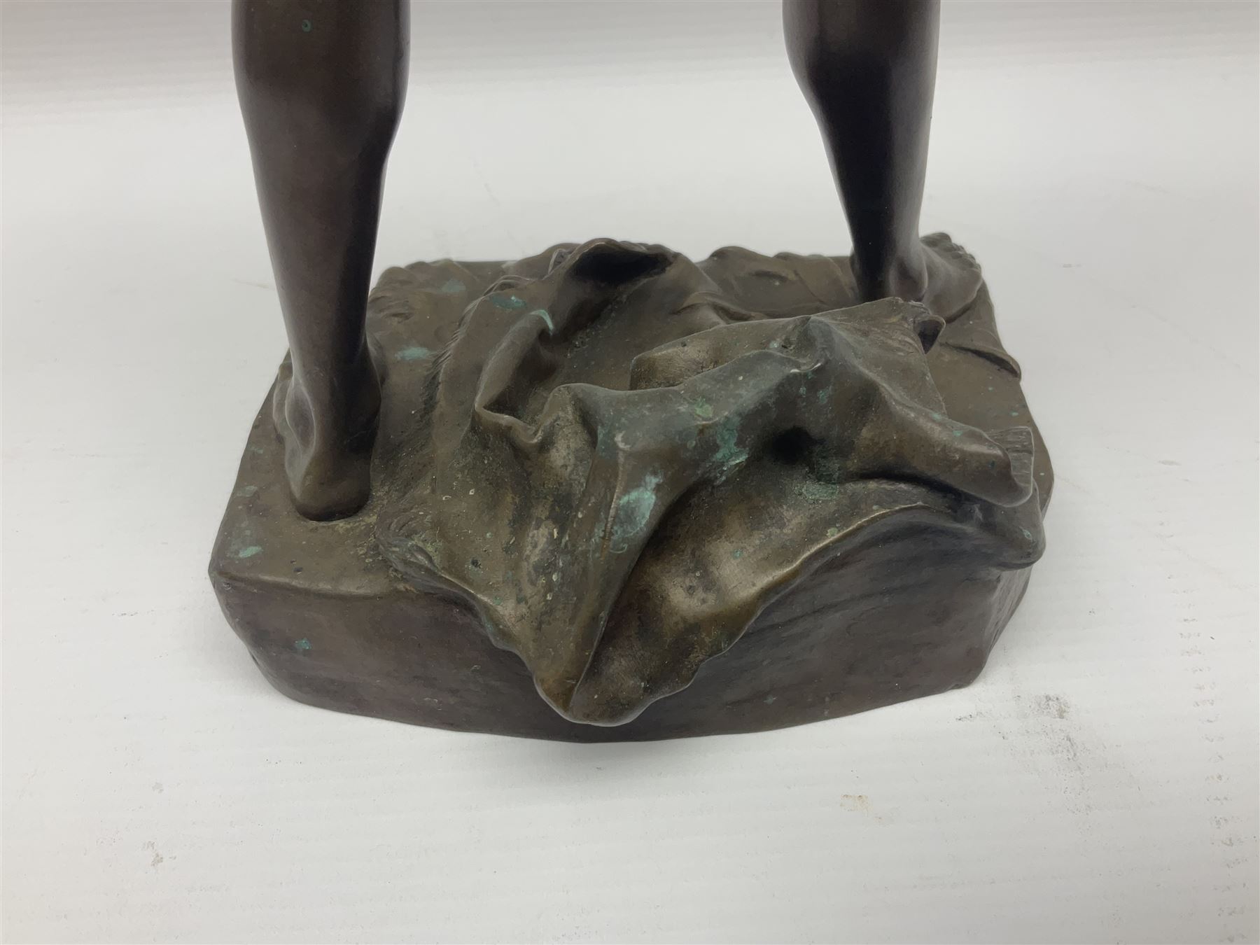 After Felix Carpentier, Improvisateur; bronzed figure of a man playing the flute, marked Felix Charpentier, H35