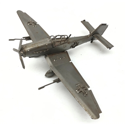  POW work style metal model of a Junkers Ju87 dive bomber, L28cm, W40cm  