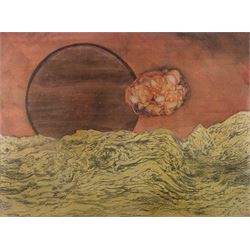 Kenneth Cozens (British 1920-2000): 'Planet and Fragment' and 'Interstellar Collision', one mixed media and one watercolour one signed and dated 1979, one titled verso max 54cm x 73cm (2)