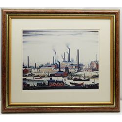 After Laurence Stephen Lowry (British 1887-1976): 'A River Bank', limited edition colour print No.592/850 with Henry Donn blindstamp, Henry Buckland COA verso 39cm x 50cm