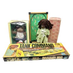 Ideal 'Tank Command' battle action game; boxed; Kay 'Pin Football' bagatelle game; Coleco Cabbage Patch Kids 'Carita Aleen' doll; boxed with certificate; and Palitoy composition head and body doll; boxed (4)