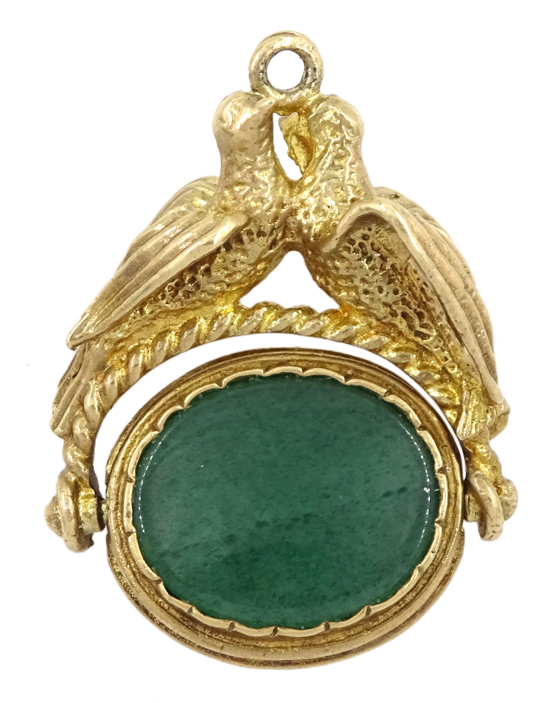 9ct gold bloodstone and green agate doves of peace pendant/charm, hallmarked