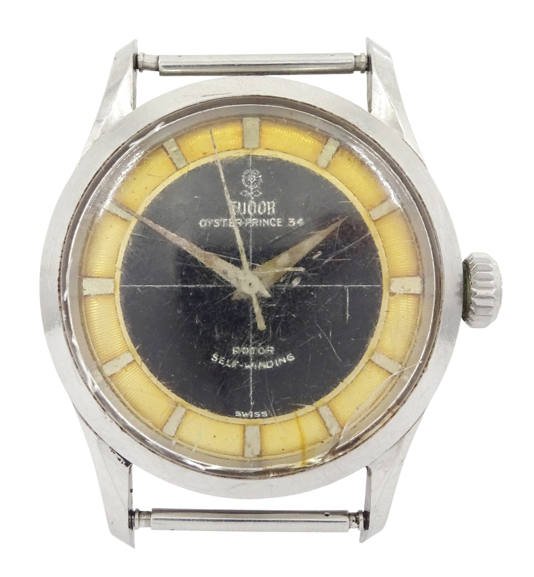 Tudor Oyster-Prince 34 Tropical Tuxedo, gentleman's stainless steel, automatic wristwatch, Ref. 7950, case No. 251643, black dial with champagne outer ring and baton hour markers