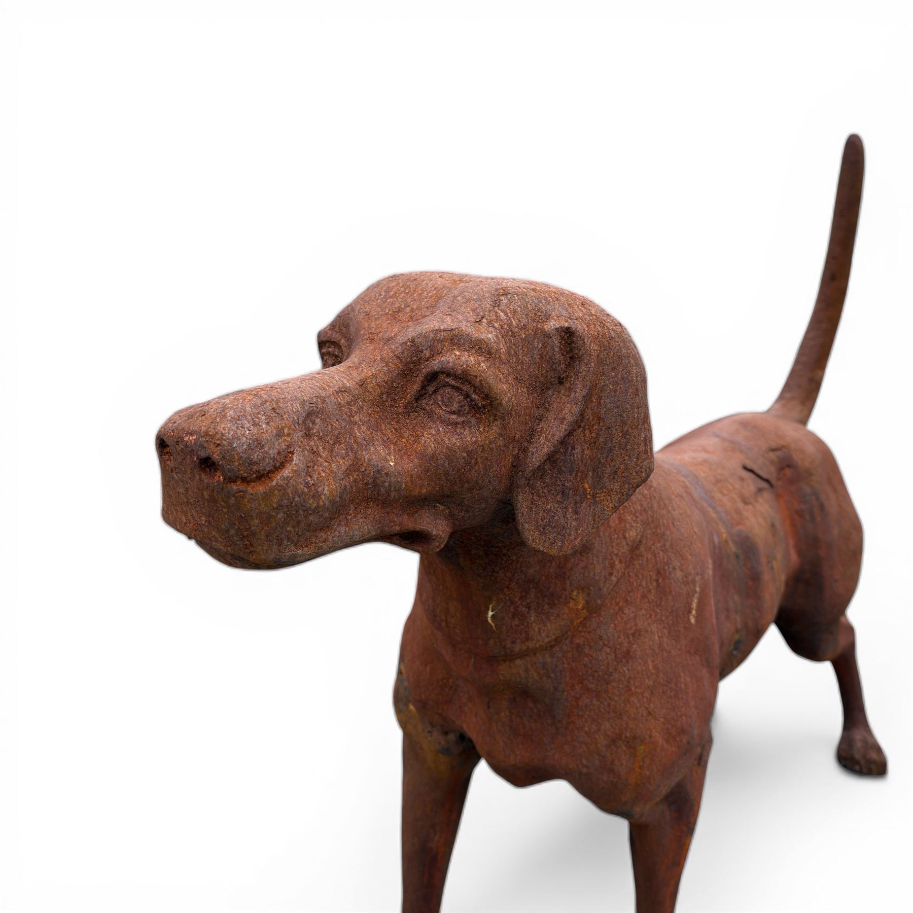 Pair of life-size heavy cast iron garden Hunting dogs