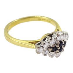 18ct gold sapphire and round brilliant cut diamond cluster ring, London 1987