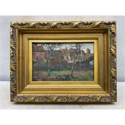 William Hatherell (British 1855-1928): View of the Cottage, oil on board signed 'W Hatherell to P. Dadd' and dated 1910, 13cm x 21cm
Notes: likely referring to Philip Dadd (British 1880-1916), a fellow illustrator. 