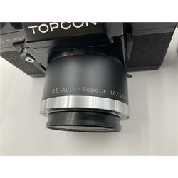 Topcon RE Super camera body, serial no.4681129, with 'RE. Auto-Topcor 1.8/5.8cm' lens, serial no. 11669018, in leather case