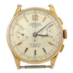 Caballero chronograph Suisse 18ct gold manual wind wristwatch, Helvetia hallmark