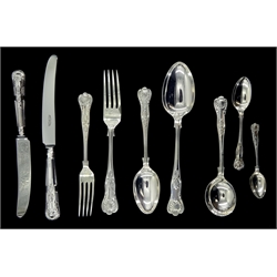 Canteen of silver cutlery for eight covers, Kings pattern, the knives with stainless steel blades by Gee & Holmes, Sheffield 1977, weighable silver approx 93oz, retailed by Harrods cased