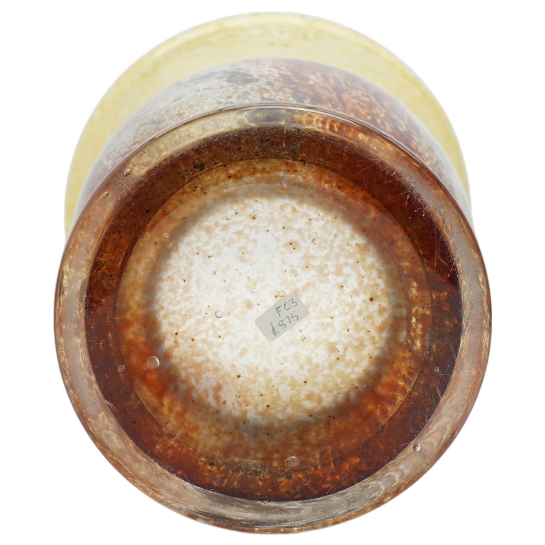Large 1930s WMF Ikora glass vase designed by Karl Weidmann, of tulip form in shades of brown and yellow, unmarked, H29.5cm 