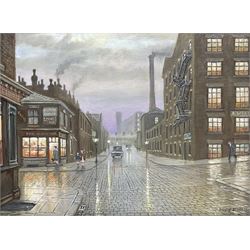 Steven Scholes (Northern British 1952-): 'Piercy Street - Manchester 1962', oil on canvas signed, titled verso 29cm x 39cm