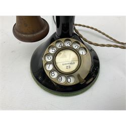 Early 20th century Danish wind up pillar telephone, together with a candlestick telephone with brass dial, wind up telephone H33cm 