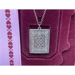 Silver Valentine pendant, in presentation envelope and a collection of costume jewellery including beaded necklaces, brooches, earrings, etc, coins and two porcelain thimbles