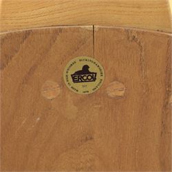 Ercol - Mid 20th century elm and beech Windsor armchair, the hooped spindle back over a shaped elm seat, with scroll front armrests on turned supports, raised on splayed tapering legs united by stretchers, lacking loose seat cushion