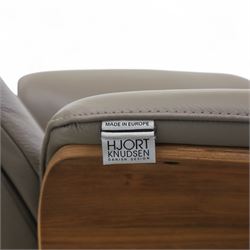 Hjort Knudsen - Danish electric reclining and swivel armchair upholstered in pewter leather, raised on a plywood frame above a five point base