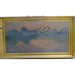  Welsh Winter Mountain Lake scene, oil on canvas signed by Alfred Oliver (British 1886-1921) 75cm x 150cm   
