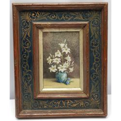 M K Pitcairn (20th century): Still Life of Lillies, miniature on ivory signed 13cm x 8cm