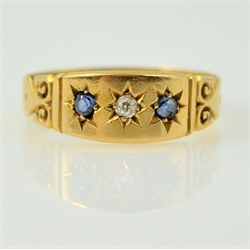  18ct gold three stone sapphire and diamond ring Birmingham 1899  