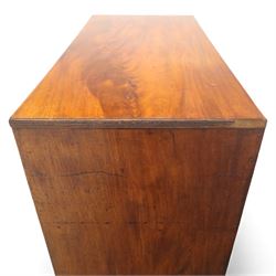 Early 19th century mahogany secretaire chest, the rectangular top over a fall-front fitted with pigeonholes and small drawers, above two long drawers with turned wooden knobs, upon swept bracket feet