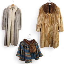 M. Caplan Furs Ottawa silver mink full length coat, another fur coat, a cape with fur trim and four vintage dresses
