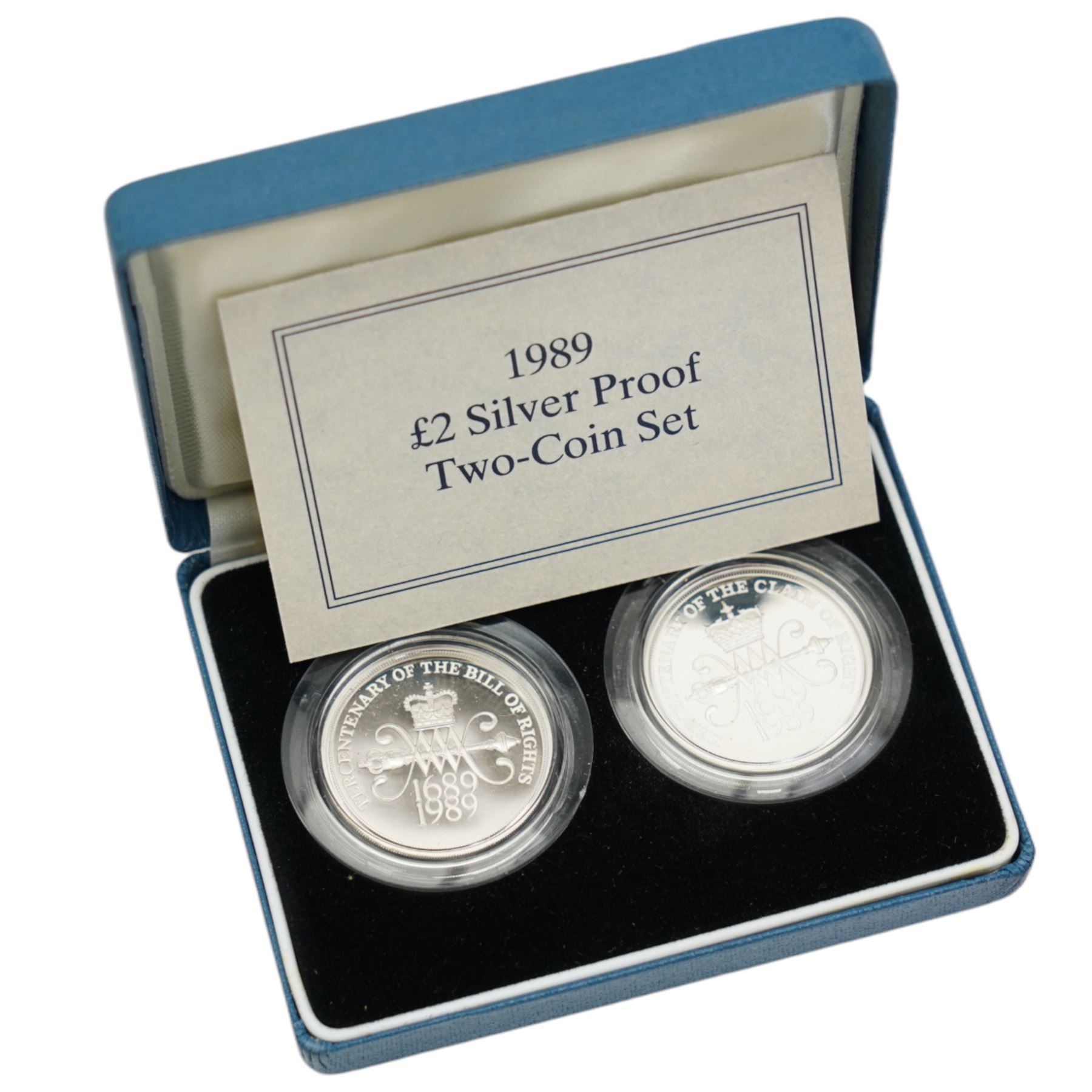 Eleven The Royal Mint United Kingdom silver proof coins or sets, comprising 1977 crown, 1980 crown, 1981 Jersey one pound, 1981 crown, 1983 one pound, 1986 two pound, 1989 two pound two coin set, 1994 piedfort fifty pence, 1994 two pound, 1994 piedfort two pound, and 1995 piedfort two pound, all cased with certificates