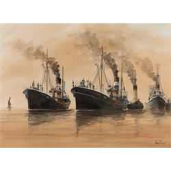 Adrian Thompson (British 1960-): Cape Barfleur and Arctic Scout Trawlers of Hull, watercol...