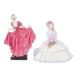 Five Royal Doulton figures, comprising Spring Morning HN1922, Betsy HN2111, Blithe Morning HN2065, Delight HN1772 and Daydreams HN1713