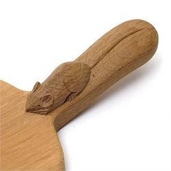 Mouseman - oak oval cheese board, the handle with carved mouse signature W28cm by the workshop of Robert Thompson, Kilburn